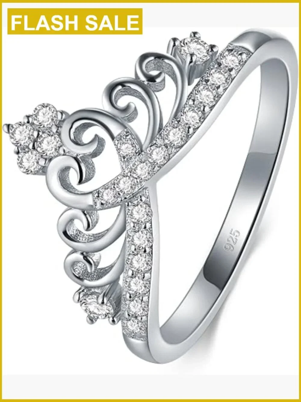 Crown Tiara Wedding Eternity Ring - Cubic Zirconia Platting Over 925 Sterling